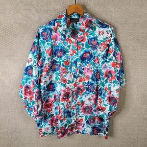 Vintage David Matthew Shirt Womens M Floral Button Down Shoulder Pads Polyester